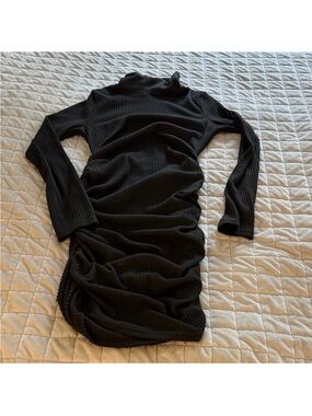 Black Ribbed Long Sleeve Bodycon Dress